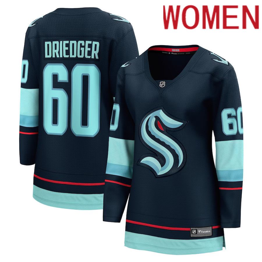Women Seattle Kraken 60 Chris Driedger Fanatics Branded Deep Sea Blue Home Breakaway Player NHL Jersey